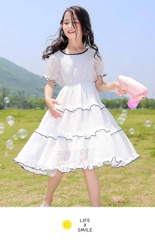 小女孩长裙子长连衣裙小学生夏装雪纺8中大童十岁女孩超洋气公主20139