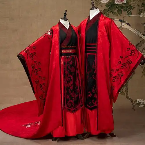 中式婚礼男女汉式婚服情侣套装结婚汉服刺绣长拖尾喜服