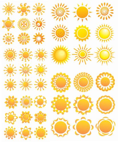 多款太阳图标 可爱金黄色太阳图形样式图案 ai格式矢量设计素材