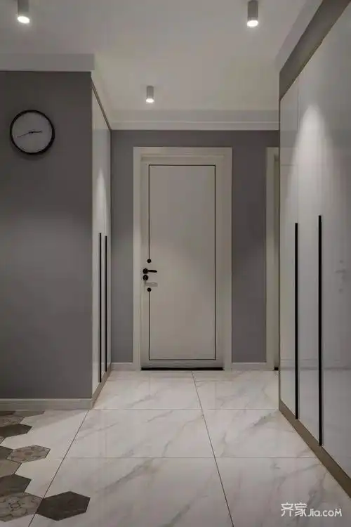 入户门与地面六边砖的设计为空间增添美观与趣味性