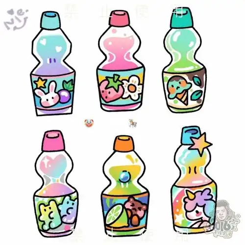 彩色卡通纹身手稿波子汽水