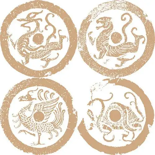 传统古典花纹瓦当图案矢量