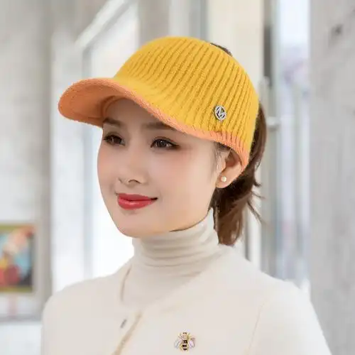 空顶帽针织帽鸭舌帽女士秋冬季休闲户外潮棒球帽骑车毛线帽子厂家