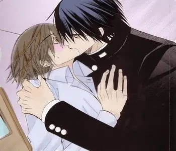 一张动漫人物唯美kiss的图片,依稀记得男生是黑头发,女生是橘黄色的