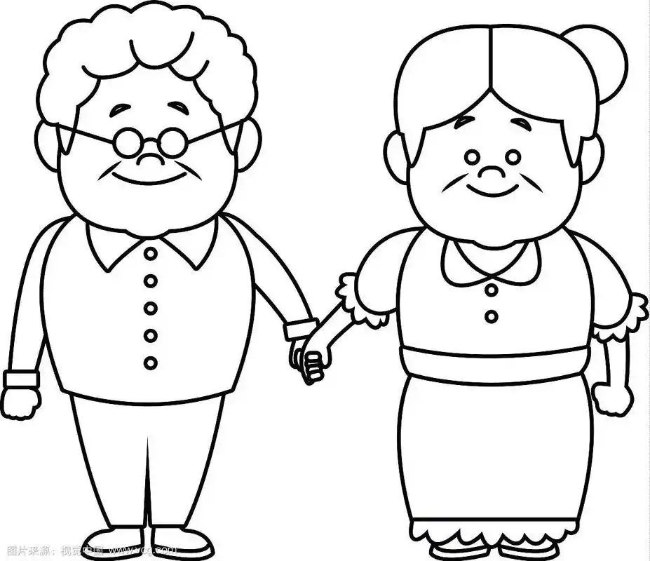 快乐的爷爷奶奶父母站着