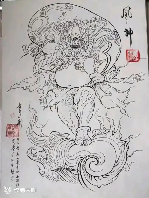 风神_纹身图案手稿图片_亨利(henry)的纹身作品集