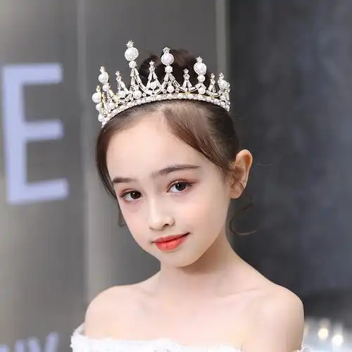 儿童皇冠头饰发箍公主生日演出走秀学生小孩王冠金色表演女童发饰