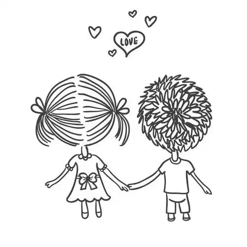 手绘线条卡通小人手牵手的情侣图片免抠矢量素材 简笔画-第1张