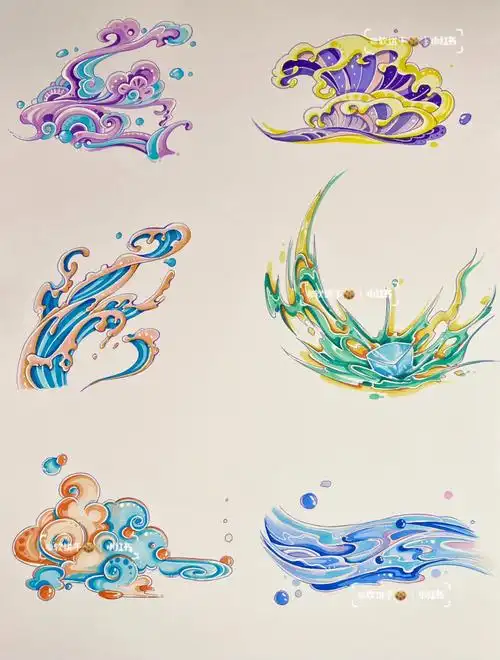 上一篇是五步画水这次是不同形态 不同颜色的水按照五步画水的绘画