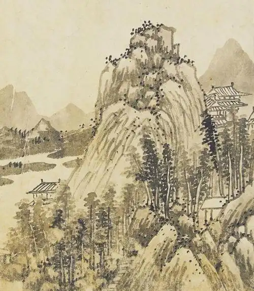 王蒙山水画中树突出线条用笔和墨色层次