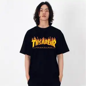 美式潮牌火焰短袖t恤滑板宽松休闲男女款王一博同款thrasher230g