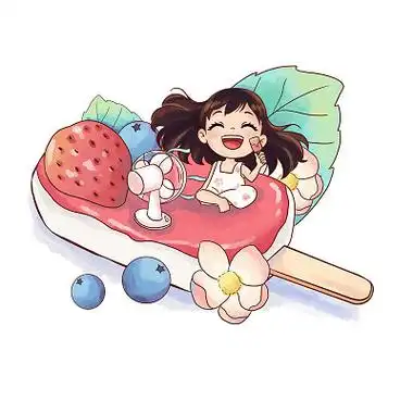 夏天人物吃雪糕冰激凌水果草莓蓝莓美味电扇解暑可爱女孩插画