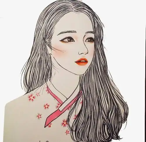 长发女生头像手绘