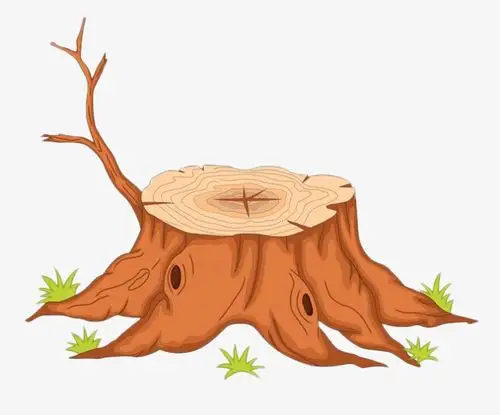 枯树根黄色手绘老树根新枝