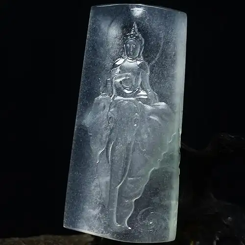 【玉雕大师高嘉作品】天然缅甸a货翡翠冰种普贤菩萨吊坠32.8g