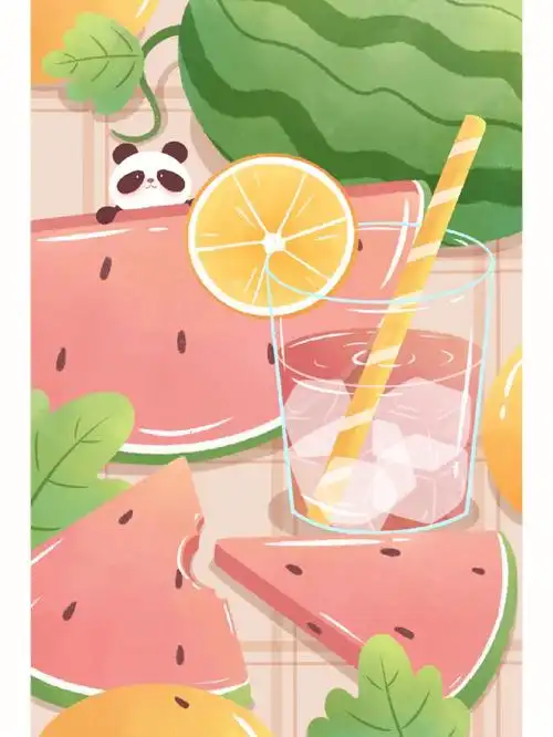 夏日清新西瓜手绘可爱插画
