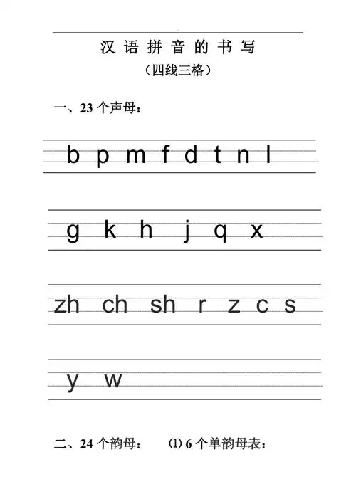 汉语拼音的书写格式最新四线三格doc
