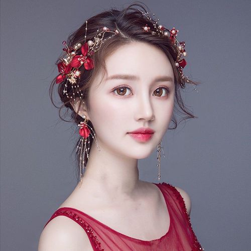 新娘头饰超仙红色敬酒服发箍结婚套装森女系发饰中式礼服配饰品y5