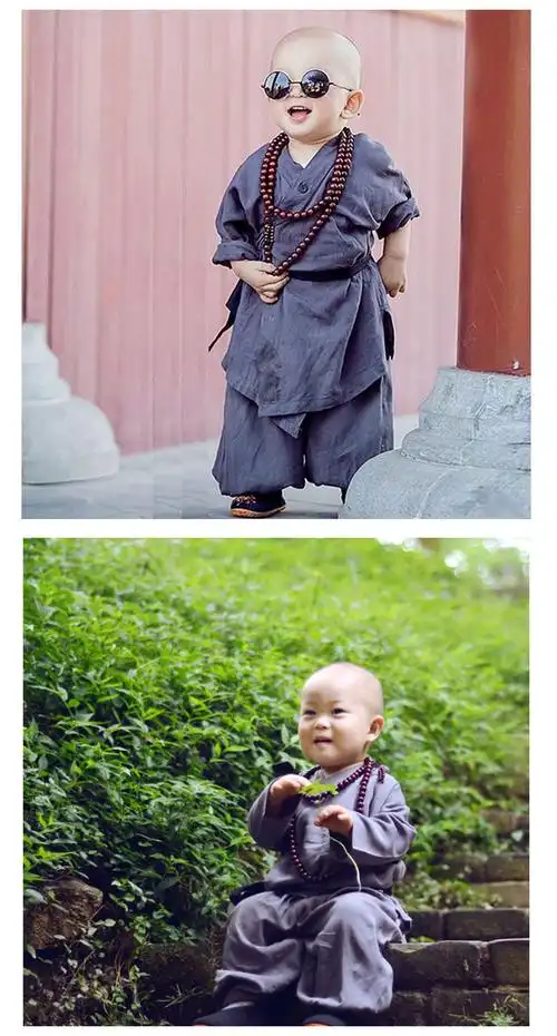 小和尚衣服宝宝儿童僧袍男童少林寺武僧古装摄影表演服装春秋童装