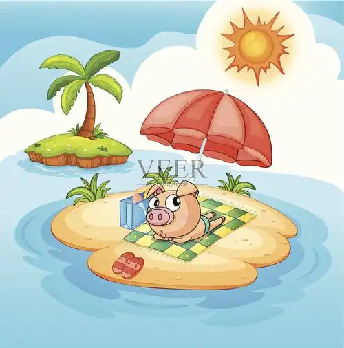 猪日光浴插画图片素材