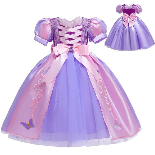 苏菲亚冰雪奇缘长发公主女童泡泡袖撞色可爱公主裙蕾丝礼服连衣裙