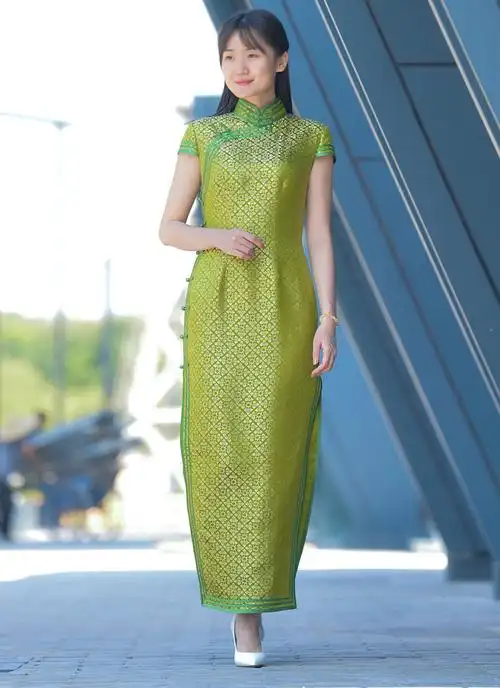 富丽堂皇宋锦真丝长旗袍