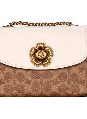 coach/蔻驰女包 专柜款山茶花系列牛皮链条小号小方包单肩斜挎包