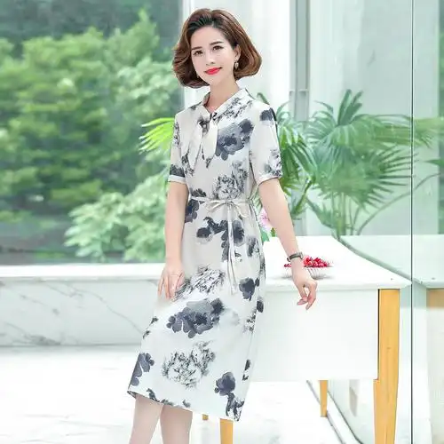 中年妇女妈妈夏装洋气连衣裙时尚中老年女装夏季短袖衣服气质裙子