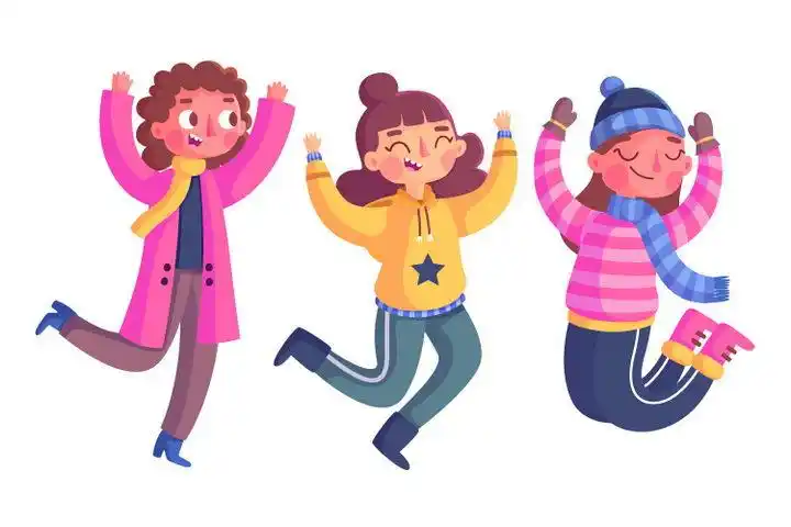 3款高兴得跳起来的卡通女孩图片免抠矢量图素材 人物素材-第1张