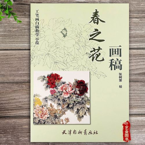 张树荣 工笔画白描教学示范 花卉画牡丹桃花白描画稿 作品欣赏杨柳青