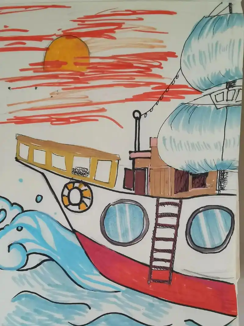 乘风破浪—扬帆起航.#成果展示 #马克笔手绘 #湘美版四年级 - 抖音