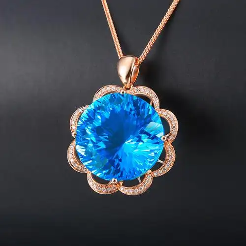 意禄金镶嵌彩宝钻石镶嵌18k珠宝吊坠宝石帕石颈饰