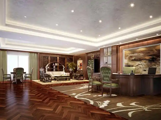 混搭中式老总办公室效果图欣赏(2/9)