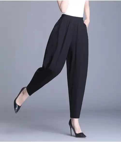 富贵鸟品牌高档女装哈伦裤女宽松夏季薄款九分裤弹力中年妈妈裤子休闲