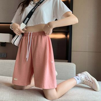 浪蔷小学生五分裤女夏装岁中大童运动裤女大童夏季高腰短裤裤子粉红色