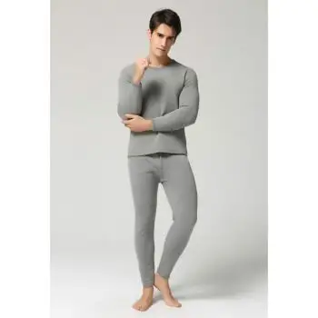 中老年超厚内衣男大码双层防寒套装 男士浅灰圆领 xl