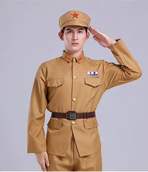 抗美援朝老式红中国人民志愿50式抗战表演出服装定制人民5件套xl180cm