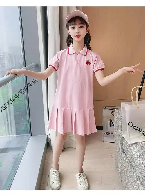女童polo连衣裙短袖夏装2022新款7儿童白色裙子6湖州织里童白色110cm