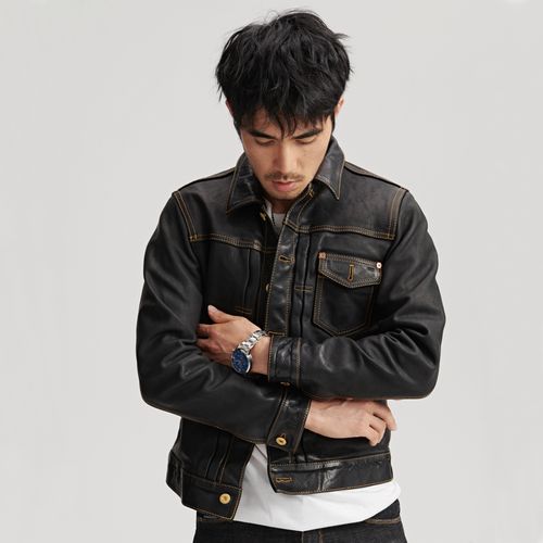 皮衣日系复古短款衣服男头层马皮潮流真皮皮夹克皮衣