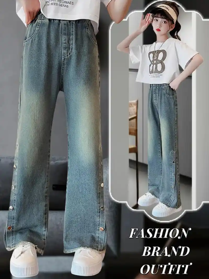 麻麻们～新款女童牛仔阔腿这样搭配怎么样 - 抖音