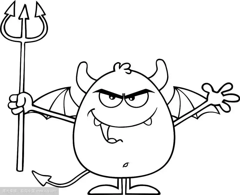 黑白愤怒的魔鬼卡通人物