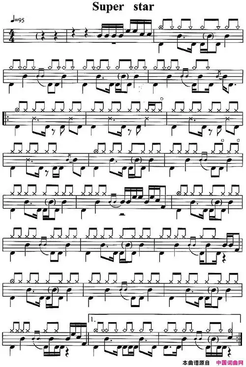 《架子鼓谱:应用乐曲集《superstar》》,原创打击乐谱