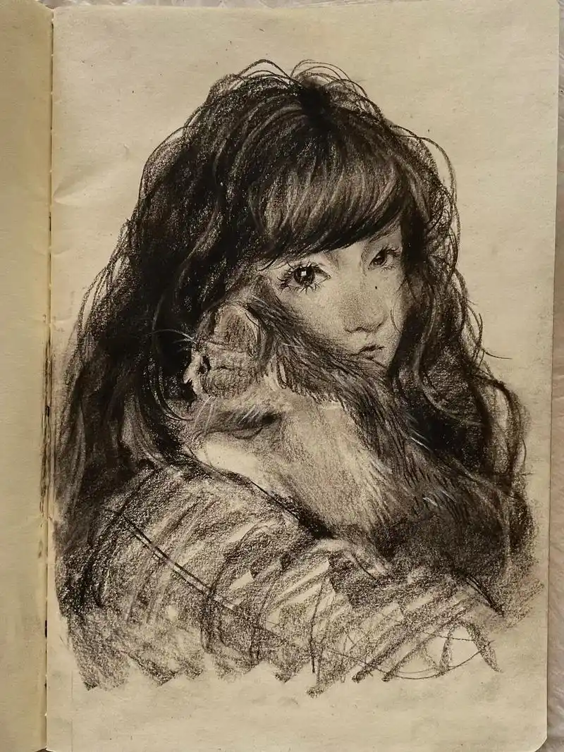 素描女孩和猫.#素描 #速写人物 #一起学画画 #厦门三上画 - 抖音