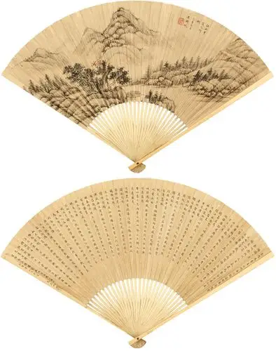 吴湖帆书画合璧成扇成扇设色纸本