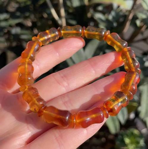 杨玉家缅甸天然金棕植物纤维琥珀女士路路通手串证书包邮新款礼盒