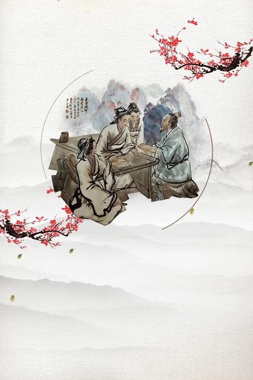 中医养生白色水墨风中医馆展架古人海报