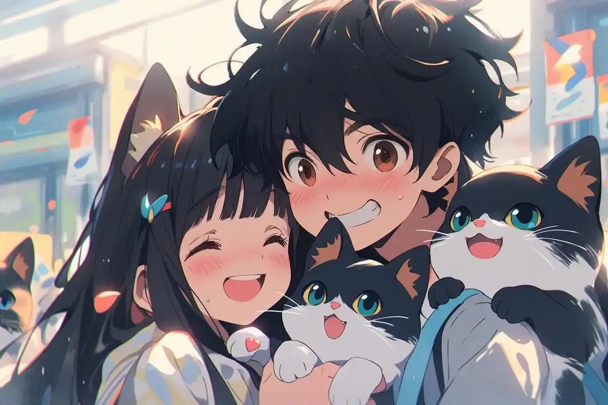 超可爱动漫情侣背景图