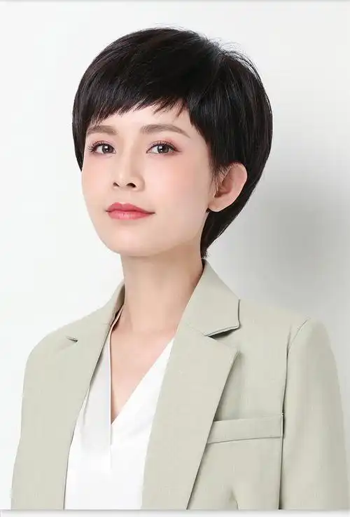 假发女短发时尚自然斜刘海发型真发混发气质主持人女士全头套