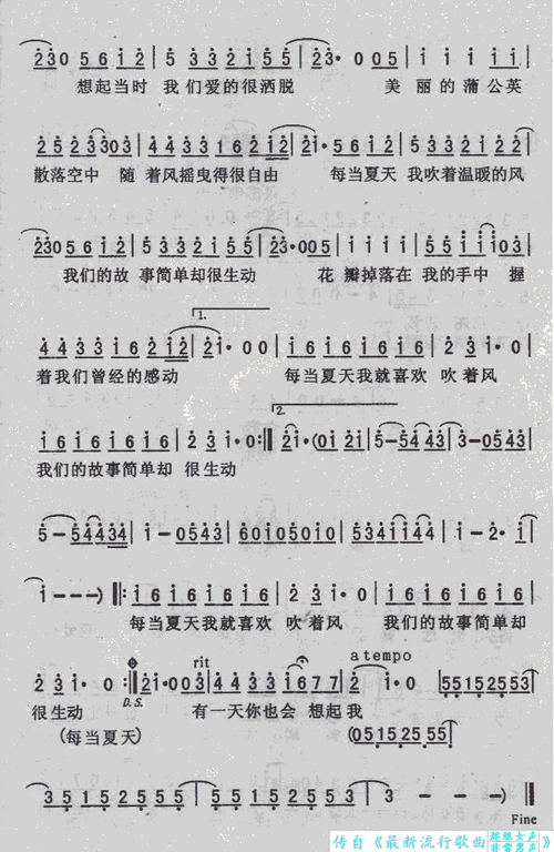 夏天的风 歌谱简谱网