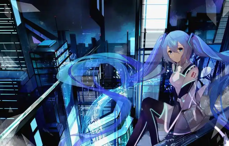 blue_eyes blue_hair building city dress elbow_gl